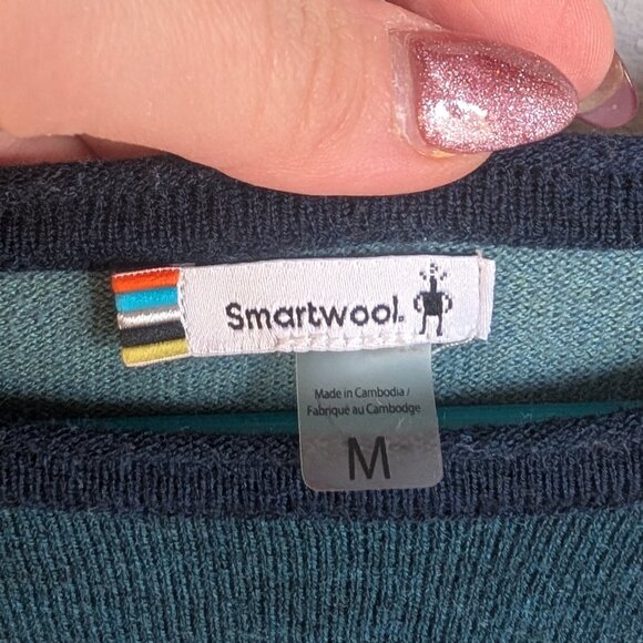 Smartwool Women's Shadow Pine Colorblock Sweater  Medium Twilight Blue Heather - Picture 5 of 8